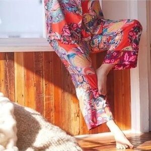 Anthropologie Alexandra Farmer Secret Garden Pajama Pants M Red Floral Cotton